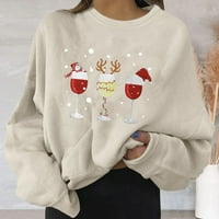 Puawkoer žene božićne grafičke dukseve casual okrugli vrat pulover Lagane majice lagani vrhovi ženskih
