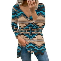 Modna žena dugih rukava V-izrez za ispis bluza zatvarač na zatvaraču jesen kauzalni pulover vrhovi hot8sl4867726