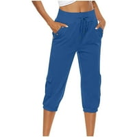 Umitay ženske elastične strugove sa džepovima pamučne posteljine casual labave solidne joge jogger hlače