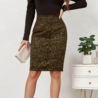 Rewenti suknja za žene srednje duge leopard seksi ispis visokog struka a-line suknje suknje vojska zelena 6