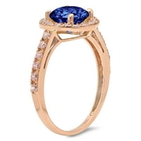 CT sjajan okrugli rez prozirni simulirani dijamant 18k ružičasto zlato halo pasijans sa accentima prsten