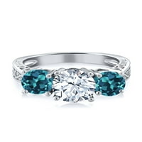 Gem Stone King Sterling Silver White i London Blue Topaz Gemstone Rođendan 3-kameni prsten za žene