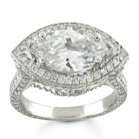 Dame 14kt bijeli zlatni PAVE Diamond zaručni prsten za 2CT markize bijeli safir i CTW G-VS dijamanti