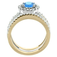 14K Zlatni prirodni švicarski plavi topaz 3-komadni prsten za prsten s dva tona ruda Halo Diamond, veličina