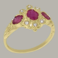 Britanci izrađeni real 18k žuti zlatni prirodni rubin i dijamantni ženski rubni prsten - veličine opcije