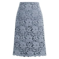 Ženska suknja od čipke A-line izdubljena fitnes suknja duljina koljena plus veličina suknja plavi xxl