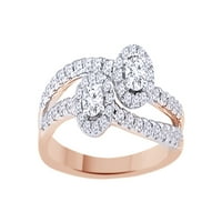 Bijeli prirodni dijamantski dva kameni prsten u 10k ružičastog zlata