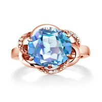 Gem Stone King 4. CT ovalni milenijum plavi mistični kvarcni 18k ružin pozlaćeni srebrni prsten