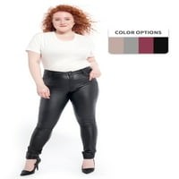 P y Ženski rastezljivi vic-struk, fau kožne pantalone za noge sa džepovima, redovne i plus veličine
