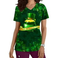 Ženski medicinski pisming TOP St. Patrick's Day Lucky Shamrock Graphic Tee Majice Summer Casual V izrez