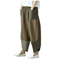 Ženske hlače Sawvnm Žene Ležerne prilike pamučne posteljine Ispiši patchwork neregularne hlače sa širokim