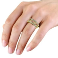 Rhodolite Garnet & Diamond uže za vjenčanicu sa dizajnom srca i kapi 0. Carat TW u 14K žutom zlatu.Size