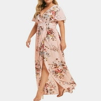 Ženska boemska šifonska maxi haljina plus veličina cvjetni print omot V izrez Tunika dugačka haljina