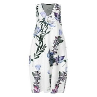 Voguele Dame Ljeto plaže Sundress cvjetni print maxi haljine V izrez dugačka haljina labava bijela s