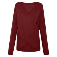 Ženski džemperi Moderni FIT džemper pulover V-izrez džemperi za teen djevojke crvene m