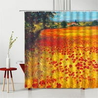 Curkin tuš kineski stil kupaonica zavjese ulje slika prirodni krajolik Crveno žuti cvijet 3D tiskane