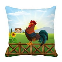 Cartoon Rooster Crewer na farmi jutrog sunčevog rastućeg kreveta dekor jastučnice Kućište sa zatvaračem