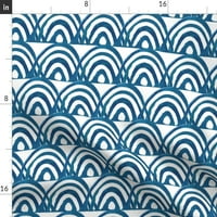 Pamuk Satens Stolcloth, 90 Runda - akvarelni talasi ocean nautička tema Plava uzorka Art Geometric Print