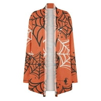 Juebong Halloween Cardigan za žene Slatka bundeva Ghost Crna Mačka Print Plus Veličina Dugih rukava