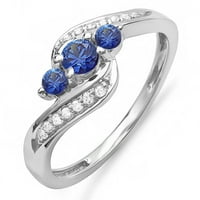 DazzlingRock kolekcija 10k okrugli plavi safir i bijeli dijamantski vrtložni zaručni zaručni zvjeznik,