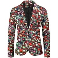 Valentinovo Blazer za muškarce srce print mens odijelo jaknu zarez rever slim fit jedan gumb za zabavu
