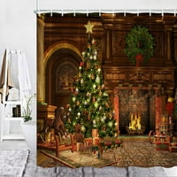 Božićna tuš Curkin Prelijepi Xmas Garland na drvenoj pozadini Ispis Tkanina Decor Curring Curking Curring