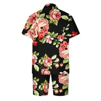 Havajski majice i šorc za muškarce opušteno fit casual gumb niz kratki rukav cvjetni cvjetni print dva