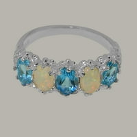 Britanci napravio je 9k bijelo zlato prirodno plavo Topaz & Opal Womens Vječni prsten - Opcije veličine