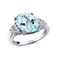 Gem Stone King Sterling Silver Ovalno nebo Plava Topaz i bijeli Topaz ženski prsten