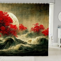 Japanski valovi za zavjese retro mjesec Vodootporna zavjesa Crveno drvo scena za žene Muškarci Dječji