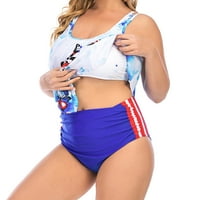 Ženski kupaći kostimi plus veličina Split Dvije ispis Sexy Sling Bikini odjeća za plažu plava