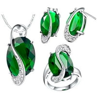 YESBay Žene Rainbow Fau Topaz Privjesak ogrlice minđuše prsten nakit set, zelena US 6