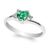 Dame 10k bijelo zlato 0,5ct zeleni srce CZ Stilsko prsten za bend veličine 4-10
