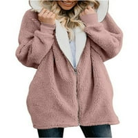 Ženske otvorene jakna s kapuljačom na otvorenom, povremeni labavi kaput patentno odijelo od vune, lepršavi