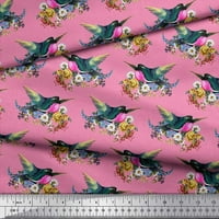 Siamoi ružičasti svileni listovi tkanine, cvjetni i američki robinski ptice od tiskanog tkanina širom