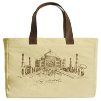 Taj Mahal Indija Bež tiskane platnene točke torbe kožne ručke Was_30