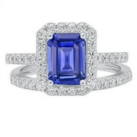 Halo Emerald Sapphire Set 4. CT bijeli zlatni vjenčani prsten, veličina 6.5