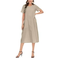 Yubatuo Summer Casual Plus size Slijedene haljine za žene za žene sa džepovima V izrez kratki rukav