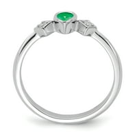 Čvrsti 14K bijeli zlatni kruški okvir simulirani smaragd i CZ prsten