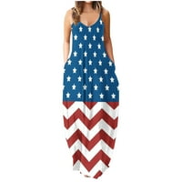 Star i prugaste haljine za žensku američku zastavu bez rukava Maxi Senduress 4. jula Stars Patriotska