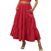 Ženski ljetni boho elastični struk plutana a-linija Flowy Swiered Swire Fill Fill Skirt haljina sa džepovima