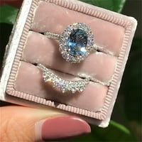 Jewelry Dame Fashion Silver Ovalno jezero Plavi cirkon zvona Dijamantni prijedlog za par prsten