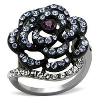 Ženski dvotonski prsten od nehrđajućeg čelika od dva tona sa vrhunskom kristalom u ametistu - veličine