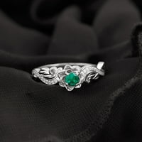 Floralni nadahnuli laboratorijski uzgojen smaragdni prsten s moissine za žene - AAAA kvalitet, 14k bijelo