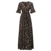 SPEMEM modne žene plus veličine Leopard Print V-izrez Haljina za zavoj s kratkim rukavima