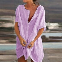 Olyvenn ženski trendi midi pamučni posteljina bluza bljeskalica bljeskalica moda Ljeto kratki rukav