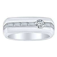 Očev dan Poklon 0. Carat Round & Baguette Bijeli prirodni dijamantski rubni prsten za muške prsten u