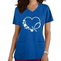 Ženske medicinske košulje V Vrući izrez Kratki rukav Tee Searses Day Plicks Pocket majica tamno plave