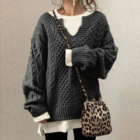 Ženska klirens džemper Žene dugih rukava Solid boja V izrez Top Ležerne prilike bez labavih džempera