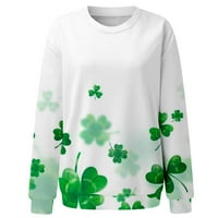 Sretan duks u St Patricks za žene Trendy Shamrock grafičke košulje dugih rukava posada pulover vrhova